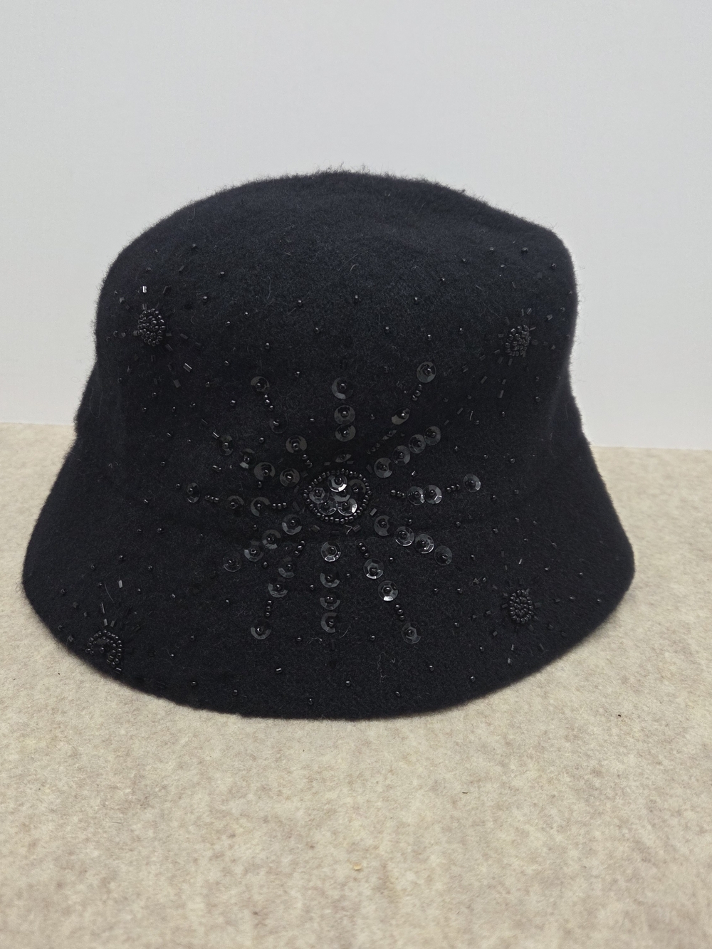 Black Sequin Wool Starburst Bucket Hat Vintage-inspired Whimsigoth Retro